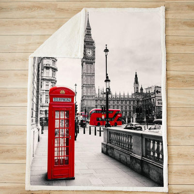 Tbrand London Stadt 3D Drucken Flanell Fleecedecke Rot Telefonzelle Decke Microfaser Grau Modern Cit