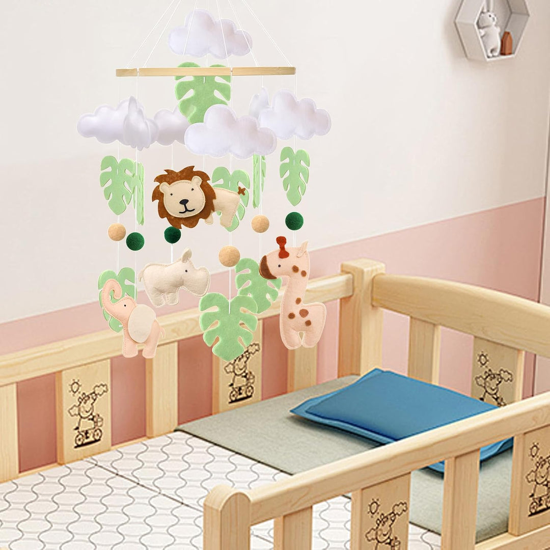 Baby Mobile Tier Bettglocke für Babybett – Jungle Animal Baby Mobile mit Löwe, Elefant, Giraffe und