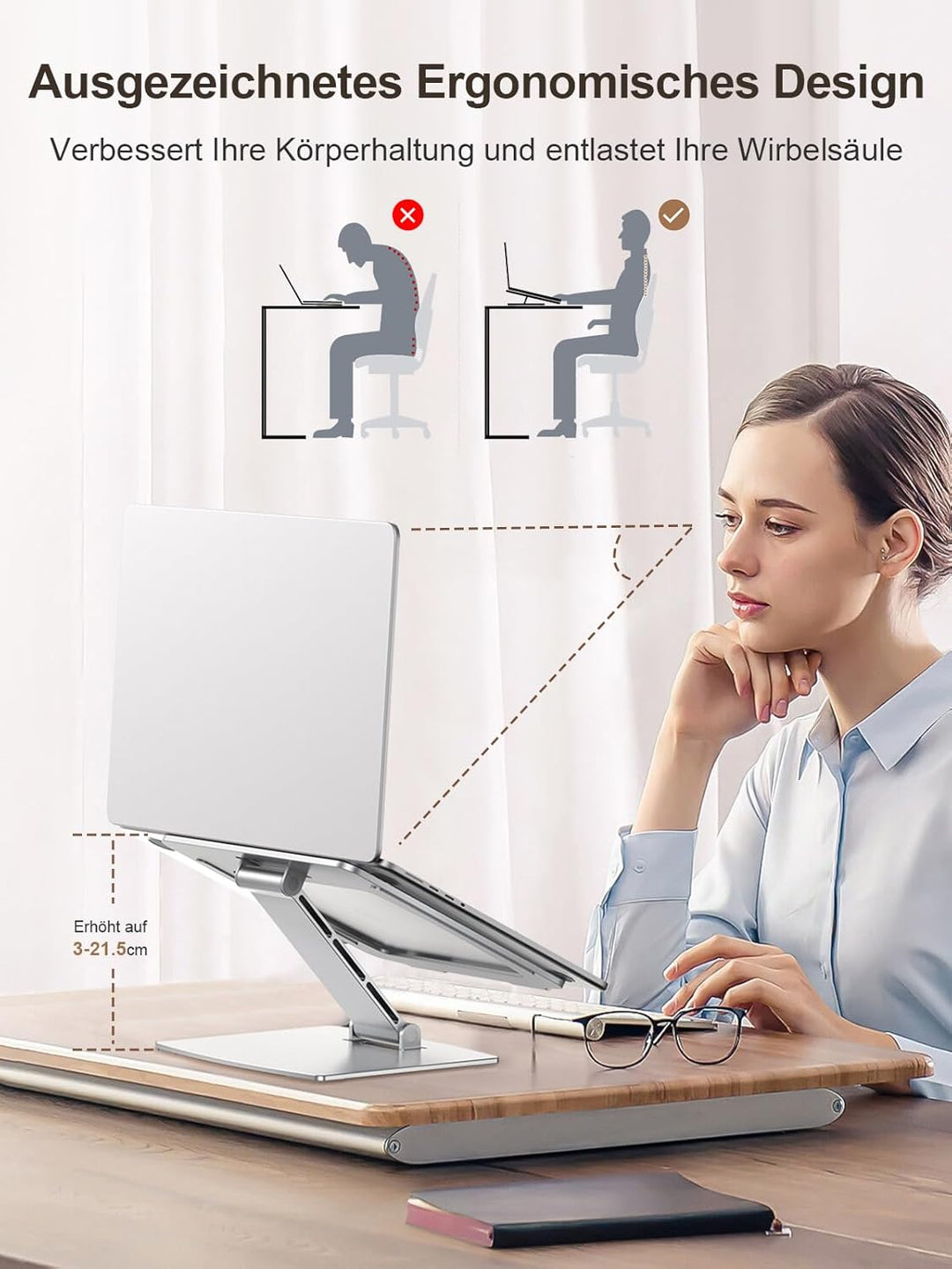 CIRYCASE Laptop Ständer Höhenverstellbar, Schnell Kühlender Laptop Stand, Ergonomischer Tragbarer Al