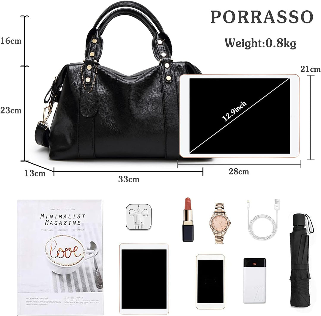 PORRASSO Elegant Handtasche Damen Schultertasche Frauen Henkeltasche Wasserdicht PU Leder Umhängetas