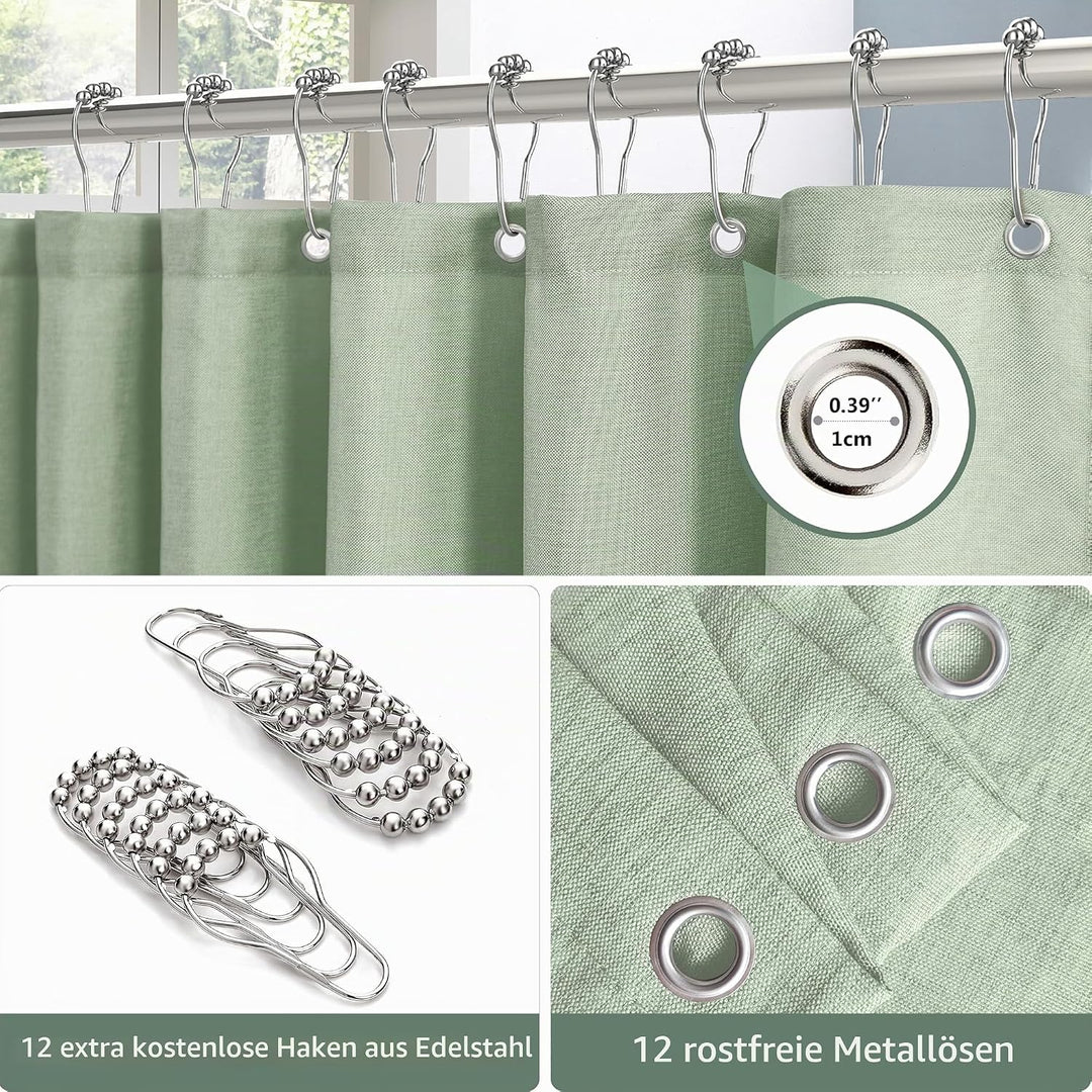 VANZAVANZU Duschvorhang Leinen mit Metall Duschvorhangringe Stoff Textil Badewannenvorhang Anti Schi
