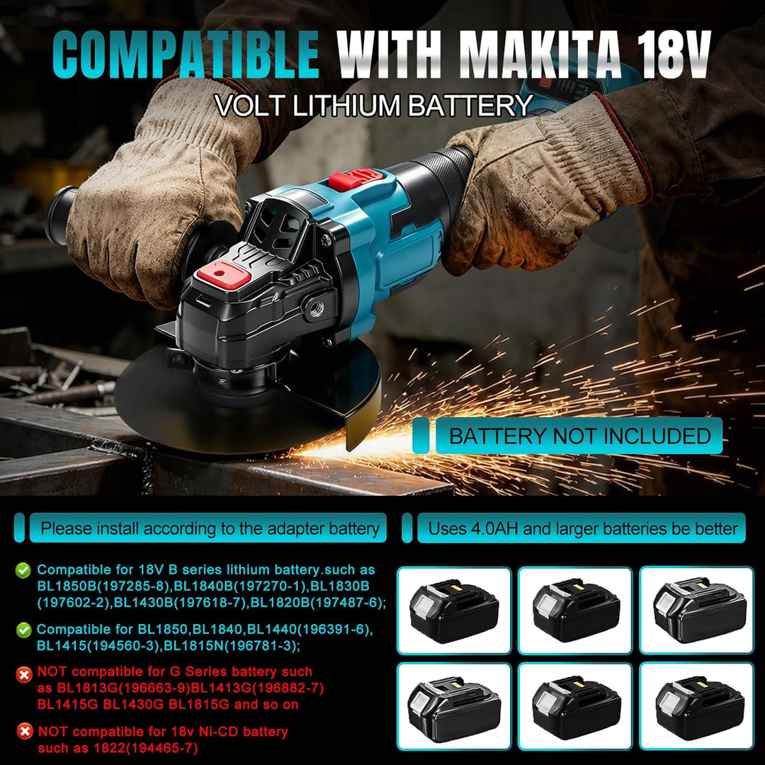Akku Winkelschleifer für Makita 18V Akku (Ohne Akku), 600W Bürstenloser Profi-Schleifer, 125mm Schei