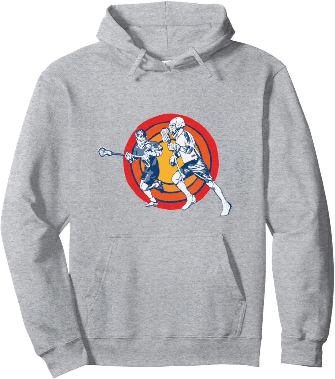 Retro Lacrosse Players & Vintage 80s Sun Hipster Pullover Hoodie