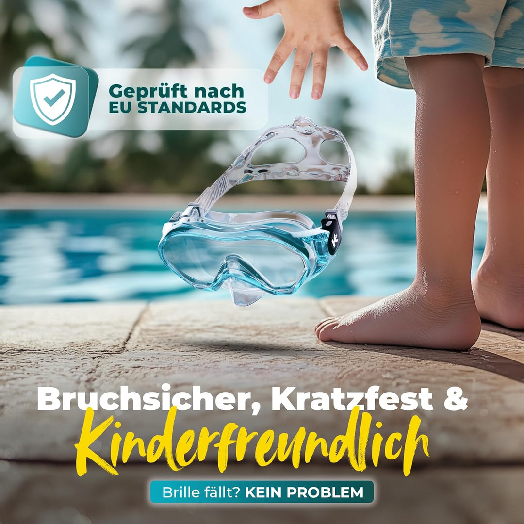 KIDVERSE Taucherbrille Kinder mit Schnorchel ab 5 Jahre - CE & Dermatest geprüfte Taucherbrille mit