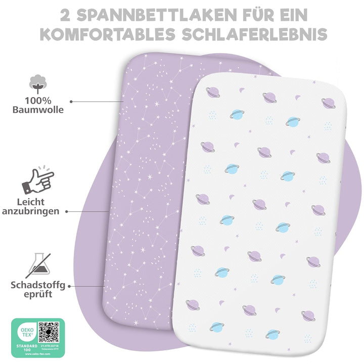 2X Spannbettlaken aus 100% Baumwolle mit Gummiband - 1X Matratzenschoner aus 100% wasserdichtem Mate