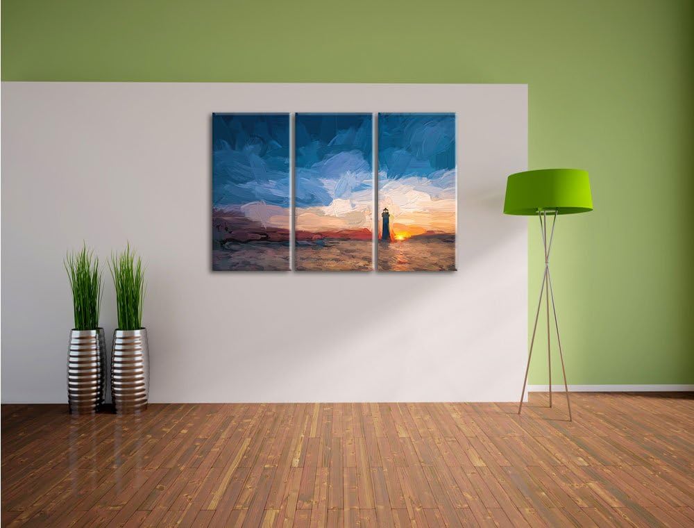 Pixxprint Leuchtturm im Sonnenuntergang als Leinwandbild/Grösse: 3 Teilig (120x80) cm/Wandbild/Kunst