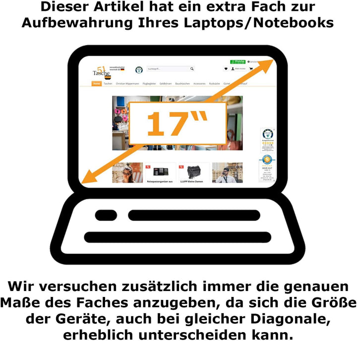 Christian Wippermann XXL Herren Umhängetasche Flugbegleiter Tasche Messenger Arbeitstasche 17 Zoll L