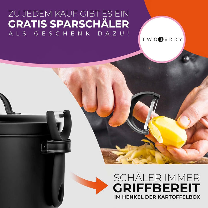 TWOBERRY Kartoffel Aufbewahrungsbox [3er Set] inkl. Sparschäler- längere Haltbarkeit durch 360° Luft