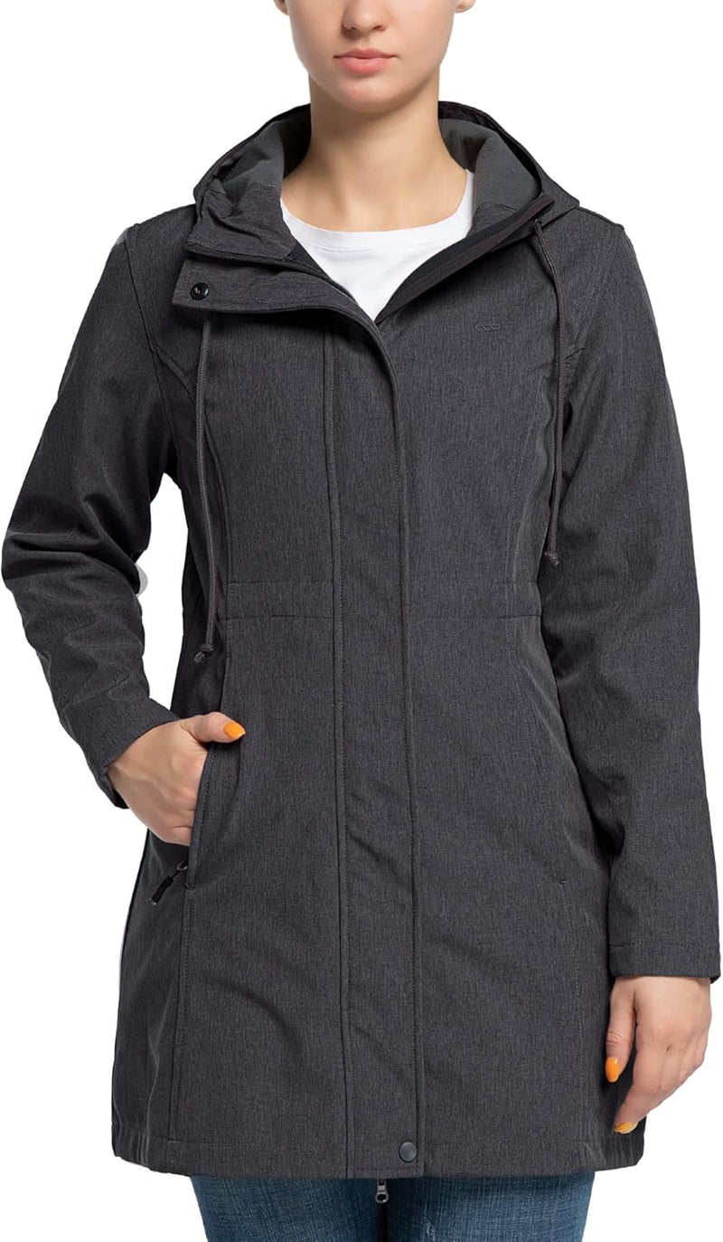 33,000ft Damen Leichte Wasserdichte Softshell Regenjacke Lange Funktionsjacke Übergangsjacke Windjac