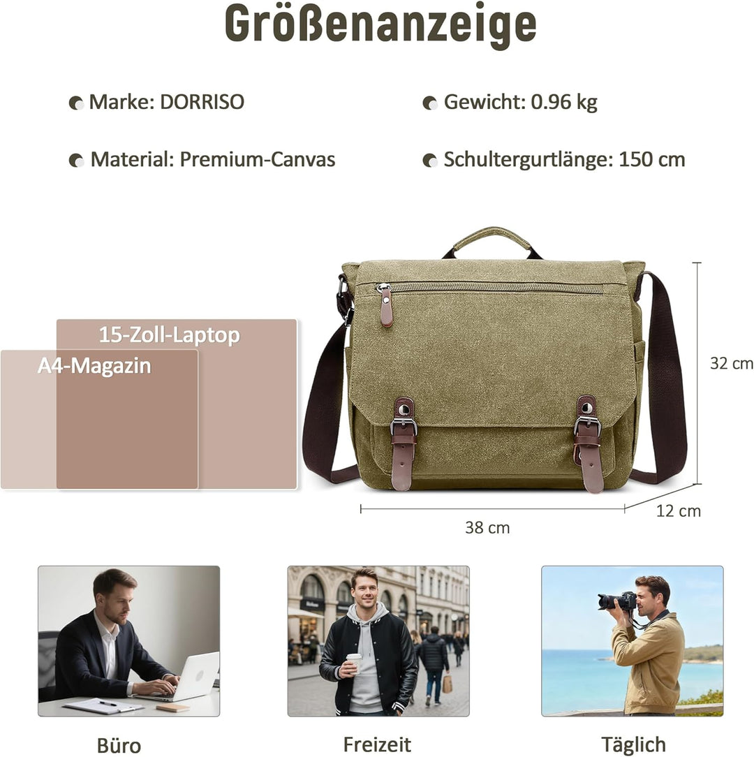 Herren Umhängetasche Gross Messenger Bag 14 zoll Laptoptasche für Herren mit Griff Vintage Schultert
