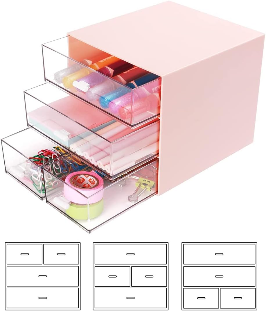 Schreibtisch-Aufbewahrung, Make-up-Aufbewahrungsbox mit 4 Schubladen, Kunststoff, Bürobedarf, Organi