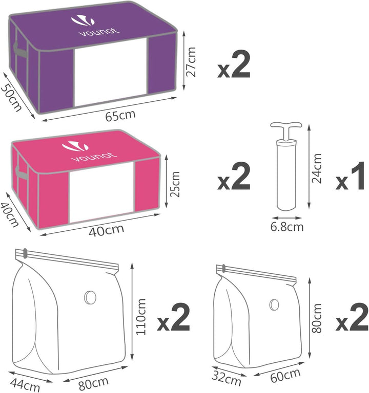 VOUNOT® Vakuum Aufbewahrungstasche mit Pumpe, 4 Stück Vakuumbeutel, 4 Stück Aufbewahrungstasche mit