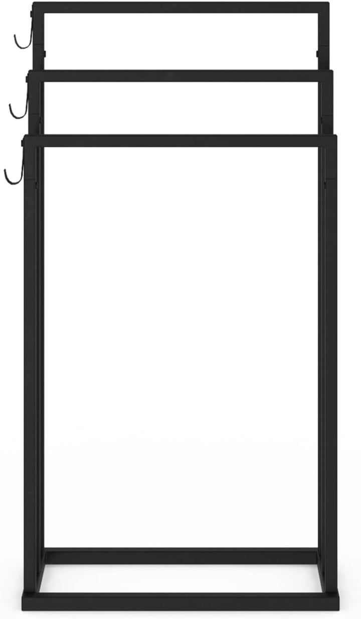 IDMarket - 3-Ebenen-Handtuchhalter DALLAS aus schwarzem Metall, industrielles Design