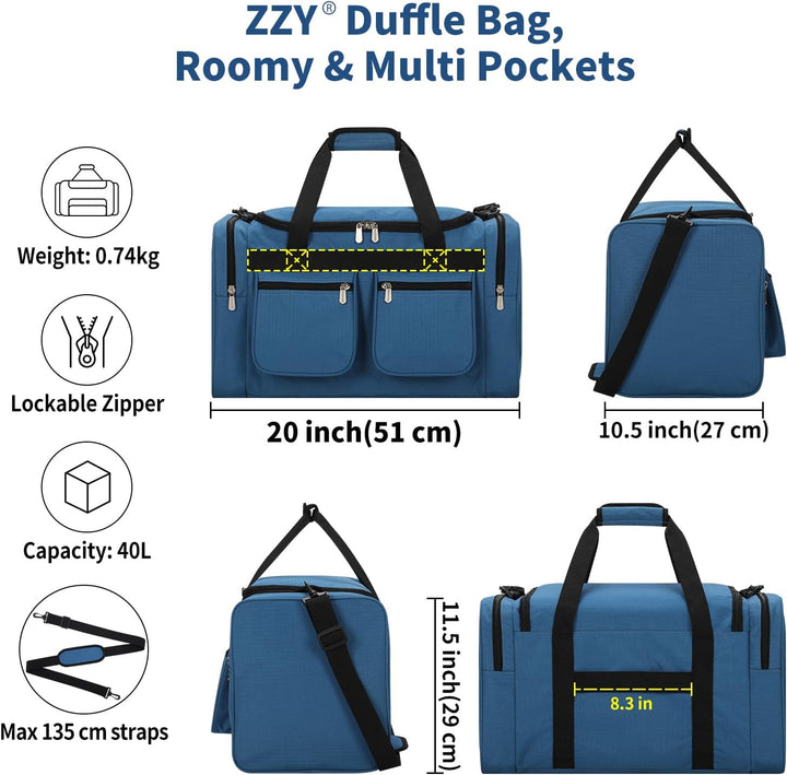 ZZY Sporttasche 40L für Herren mit 2 Seitentaschen & Wasserabweisend - Leichte Reisetasche für Sport