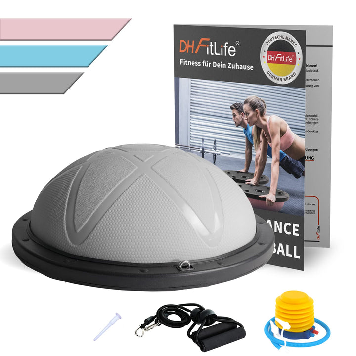 DH FitLife Balance Ball, Yoga Gleichgewichtstrainer Φ60*22cm bis 200 KG belastbar, halber Gymnastikb