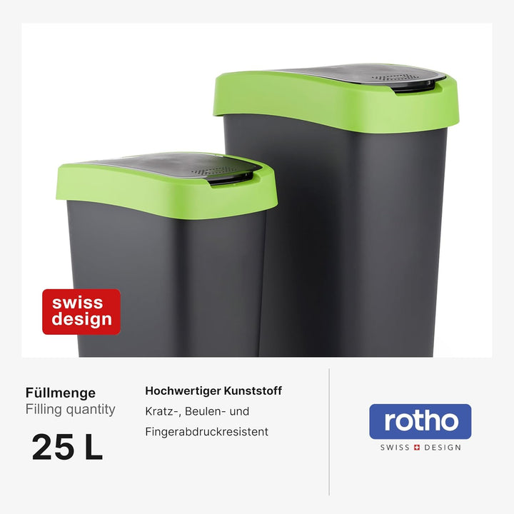 Rotho Salsa Mülleimer 25l mit Deckel, Kunststoff (PP) BPA-frei, grün, 25l (33.3 x 25.2 x 47.6 cm) Gr