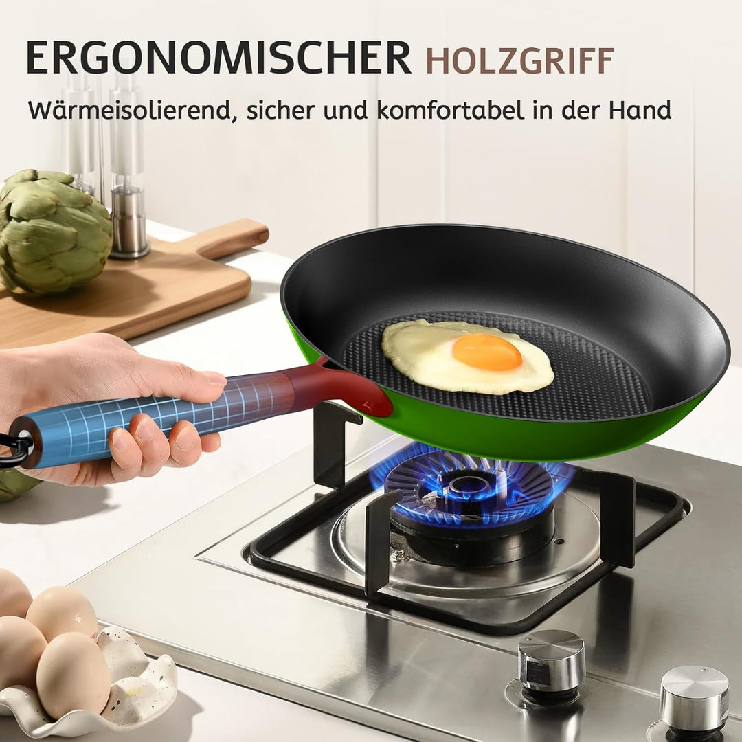 YUTANN Gusseisenpfanne, Nonstick Frying Pan, Pfannen 20cm mit Abnehmbarer Holzgriff, PFAS-Frei, PFOA