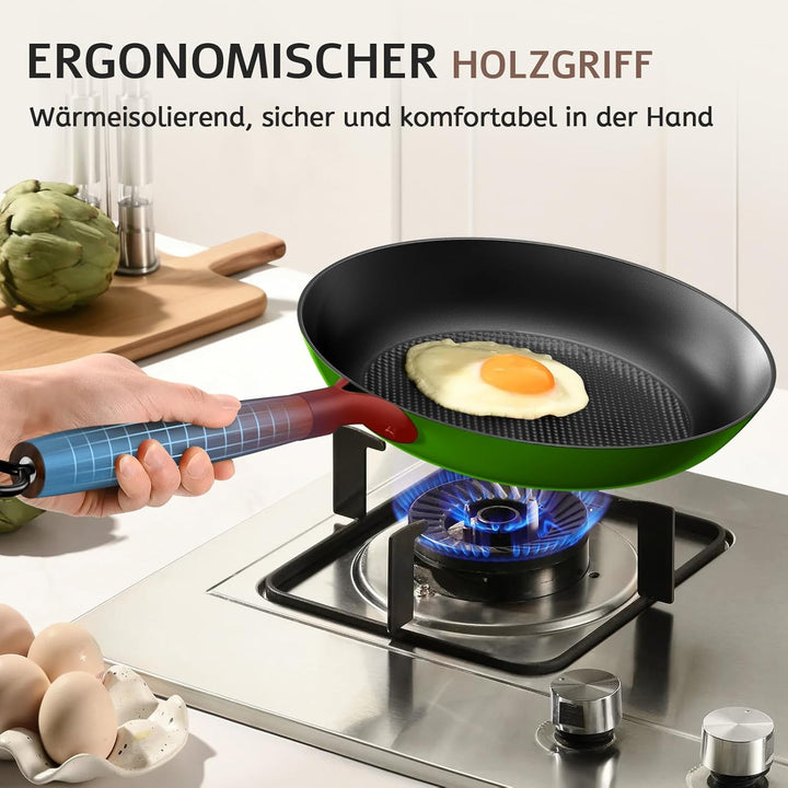YUTANN Gusseisenpfanne, Nonstick Frying Pan, Pfannen 20cm mit Abnehmbarer Holzgriff, PFAS-Frei, PFOA