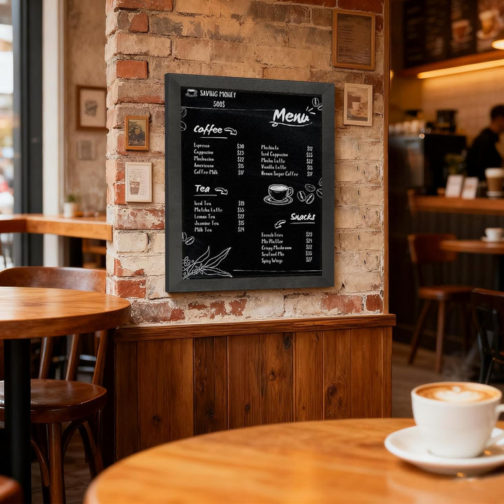 DOLLAR BOSS Magnetische Kreidetafel 90x60 cm, Magnettafel Schwarz mit Rahmen aus massivem Kiefernhol