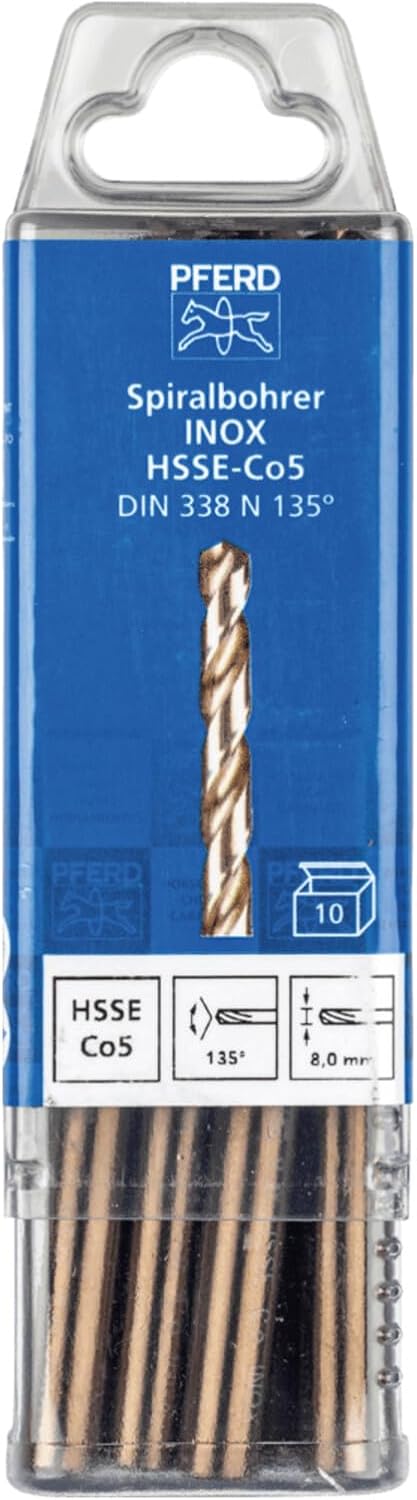 PFERD Spiralbohrer INOX, 10 Stück | Ø 8 mm, HSS-E Co5 N, DIN 338, 135° | 25203574 - für zähe und har