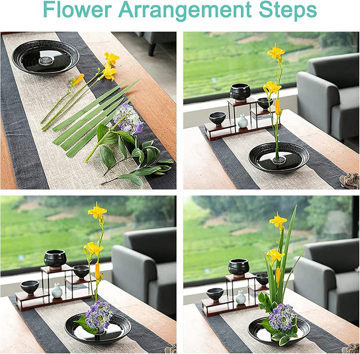 CRAFFANCY Blumenarrangement-Set, lila Ton-Keramik-Übertopf mit 5 cm Kenzan-Blumen-Frosch-Töpferware,