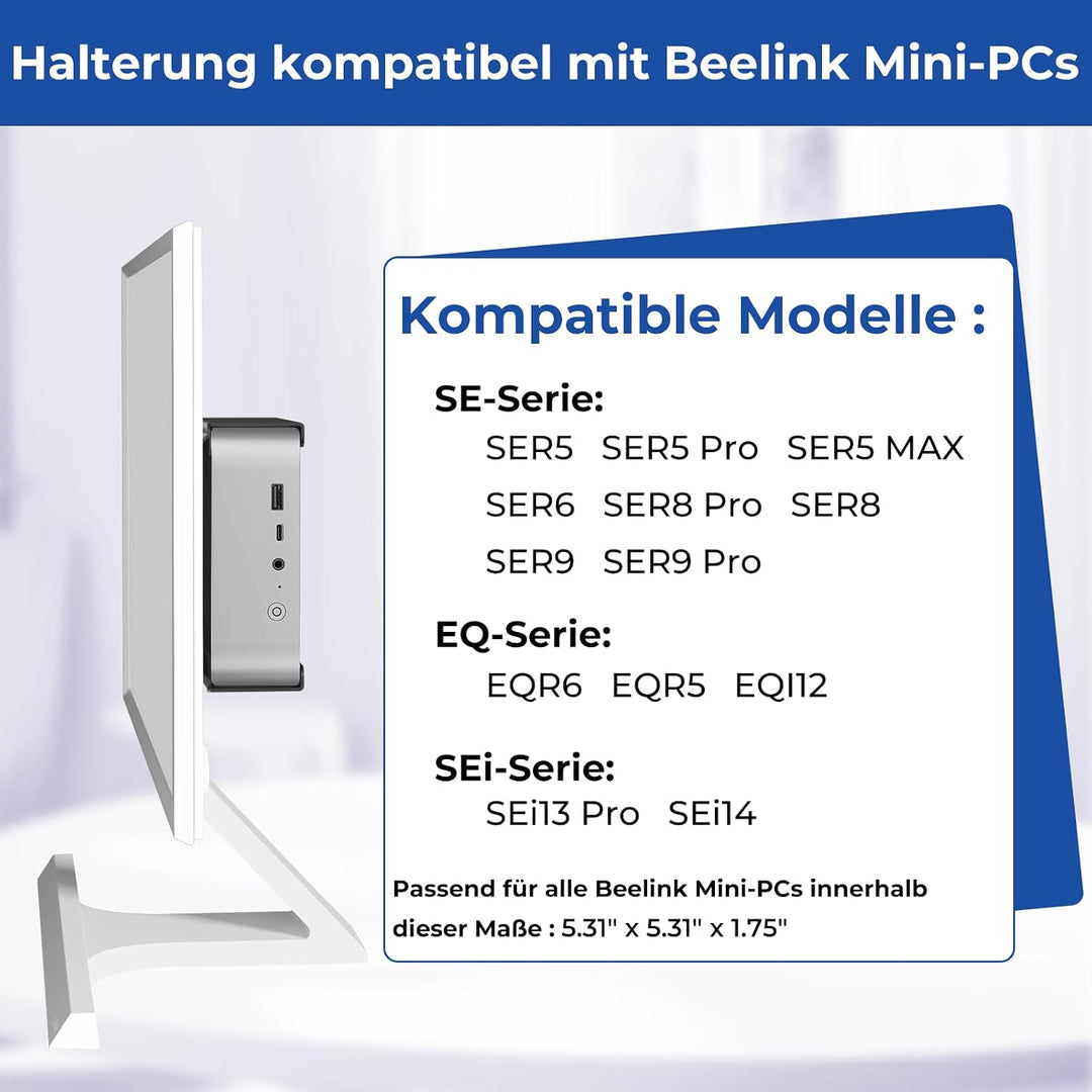 Metall Mini PC Halterung kompatibel mit Beelink SER8, SER6, SER9 | für Beelink SER9 Pro, EQi12, EQR6
