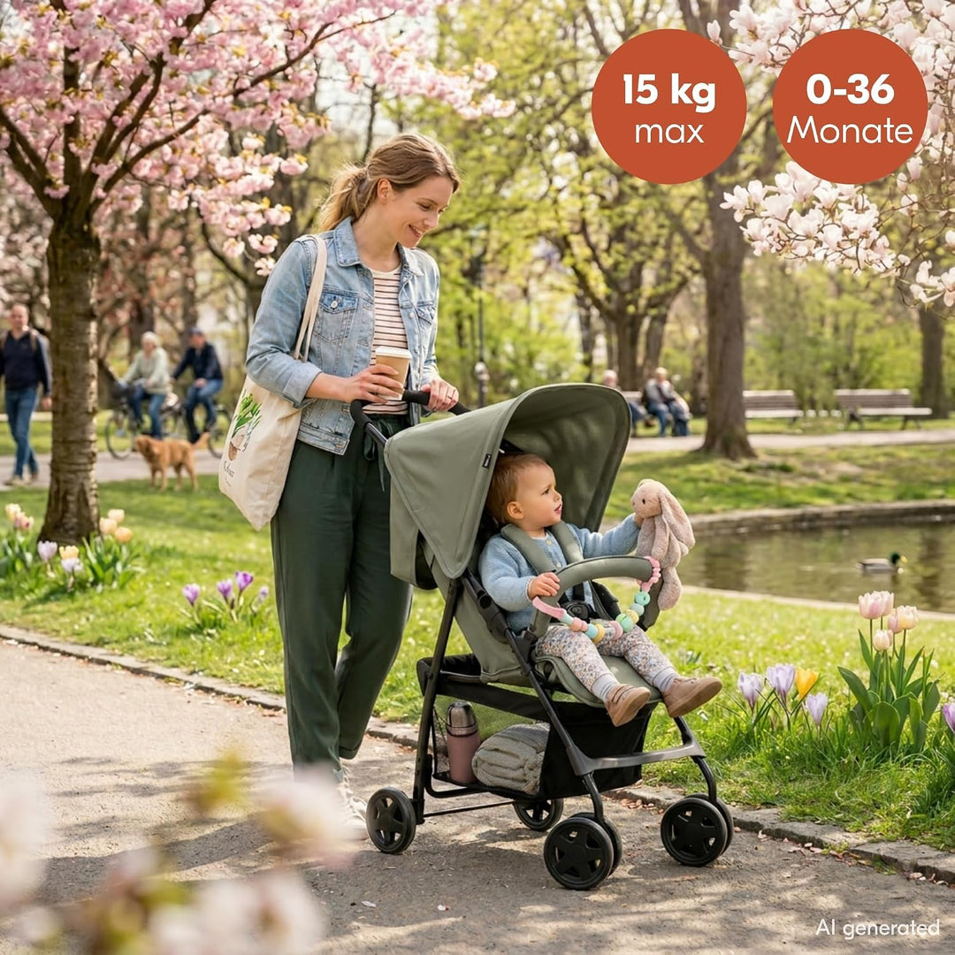 hauck Buggy Sport, Olive - Federleichter Reisebuggy 5,9 kg - mit Liegefunktion für Kinder ab Geburt
