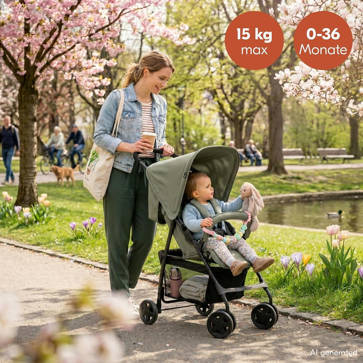 hauck Buggy Sport, Olive - Federleichter Reisebuggy 5,9 kg - mit Liegefunktion für Kinder ab Geburt