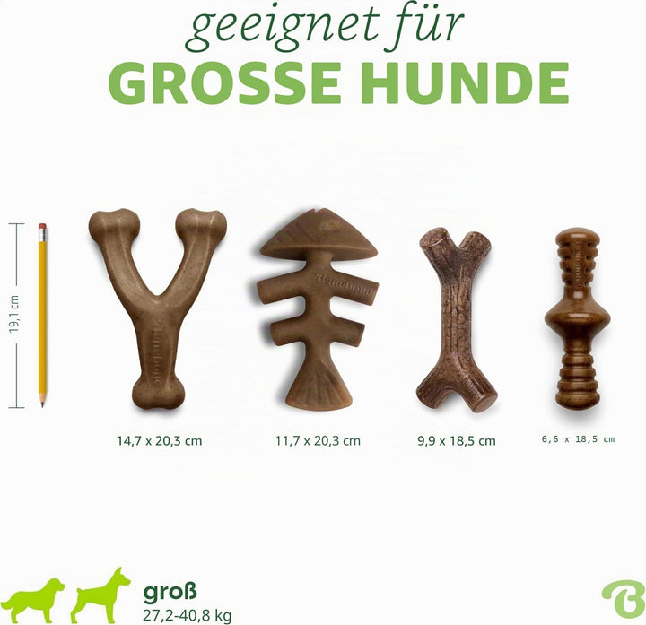 Benebone Unzerstörbare Hunde-Kauspielzeug-Geschenkbox für aggressive Kauer mit Querlenker, Fischgrät