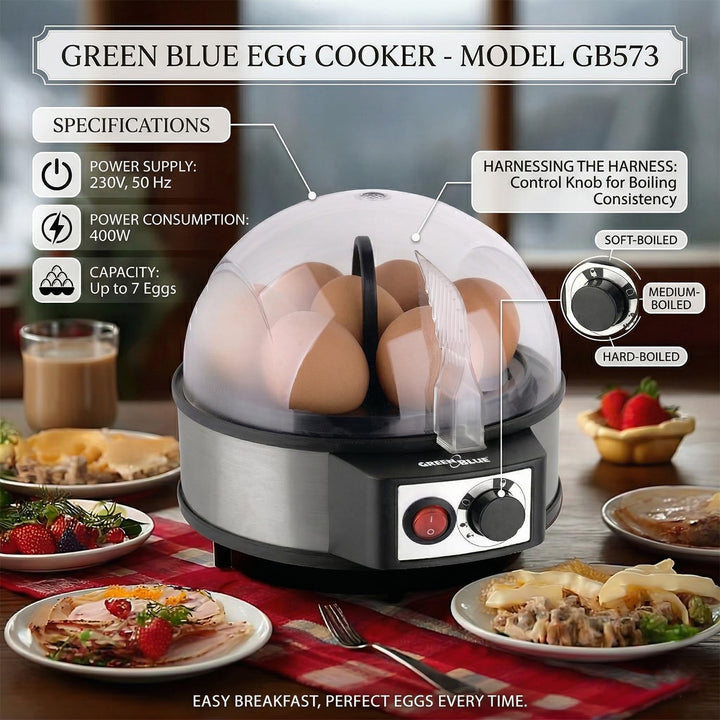 Green Blue GB573 Automatischer Eierkocher für 1-7 Eier mit Härteeinstellung, 3 Härtegrade Wählbar, 4