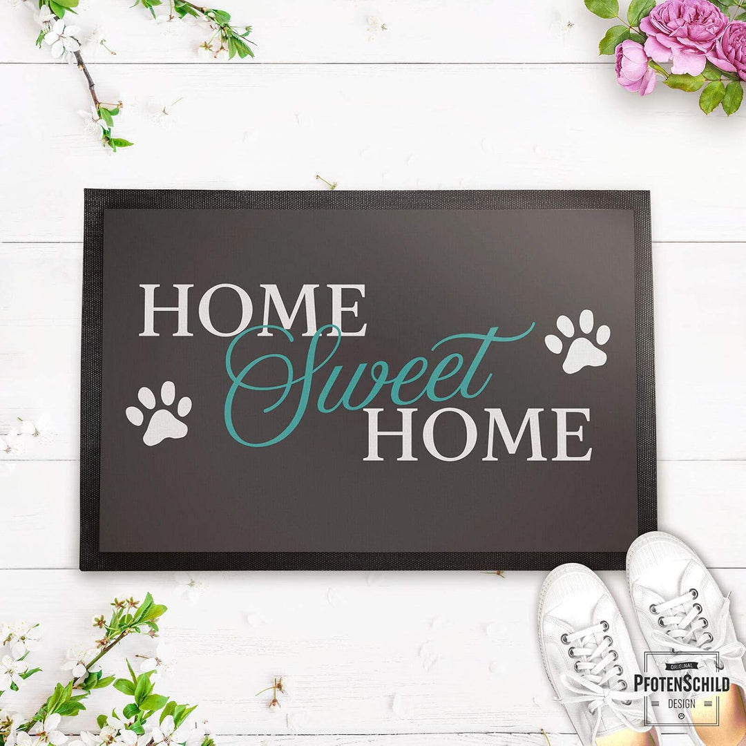 PfotenSchild Fussmatte mit lustigem Spruch - Home Sweet Home - 60 x 40 cm - Schöner Fussabtreter für