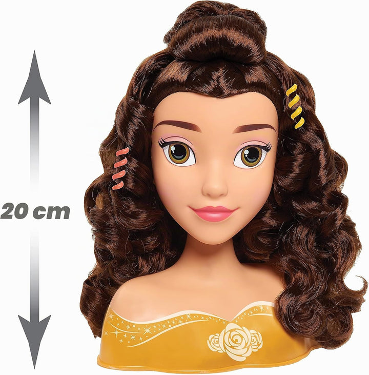 Just Play Disney Princess Belle Styling Head, Brown Hair, 10 Piece Pretend Play Set, Beauty and The