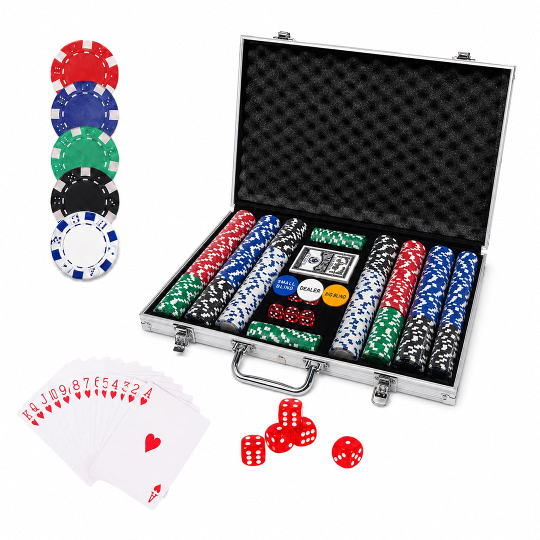 Pokerkoffer mit 500 Laserchips 2 Pokerdecks 3 Button Poker Komplettset, Pokerset Profi Deluxe Set St