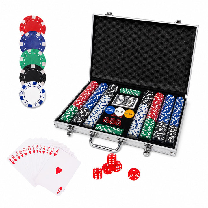 Pokerkoffer mit 500 Laserchips 2 Pokerdecks 3 Button Poker Komplettset, Pokerset Profi Deluxe Set St