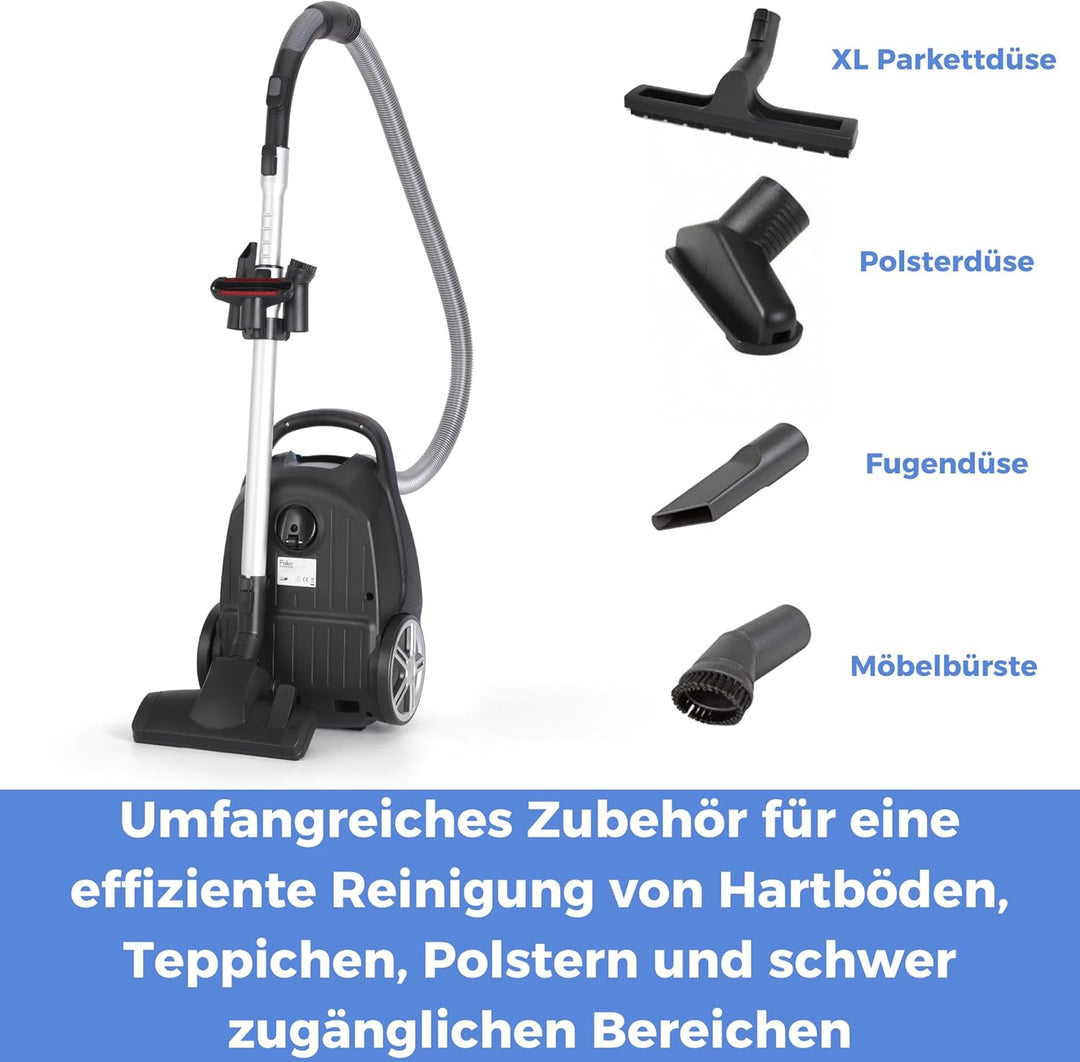 Fakir Blue Vac Power TS 721 Staubsauger mit Beutel 800W, Bodenstaubsauger mit Kabel, HEPA H14 Filter