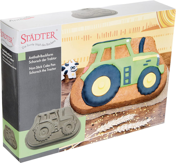 Städter 571044 Backform Schorsch der Traktor Antihaft, 30 cm 29, 5 x 18 x 6 cm Grau, 29, 5 x 18 x 6