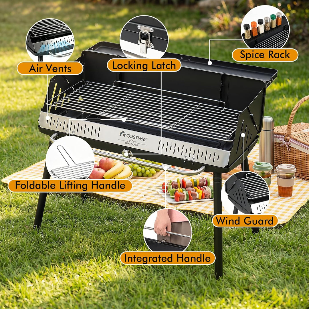 COSTWAY Holzkohlegrill tragbar, Tischgrill &amp; Standgrill, 47 x 81 x 85 cm | Campinggrill mit abnehmba