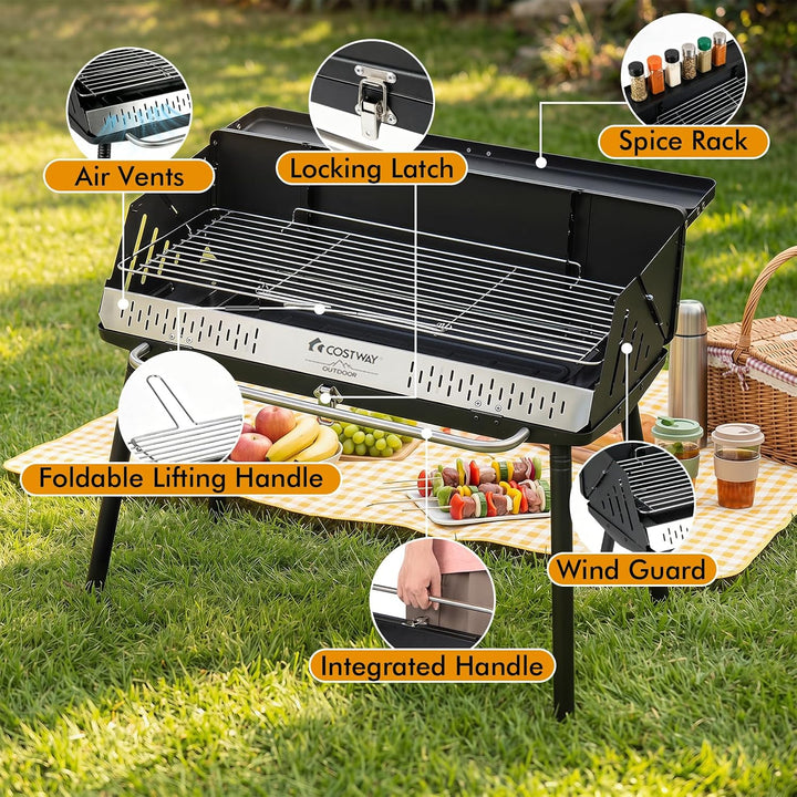 COSTWAY Holzkohlegrill tragbar, Tischgrill &amp; Standgrill, 47 x 81 x 85 cm | Campinggrill mit abnehmba