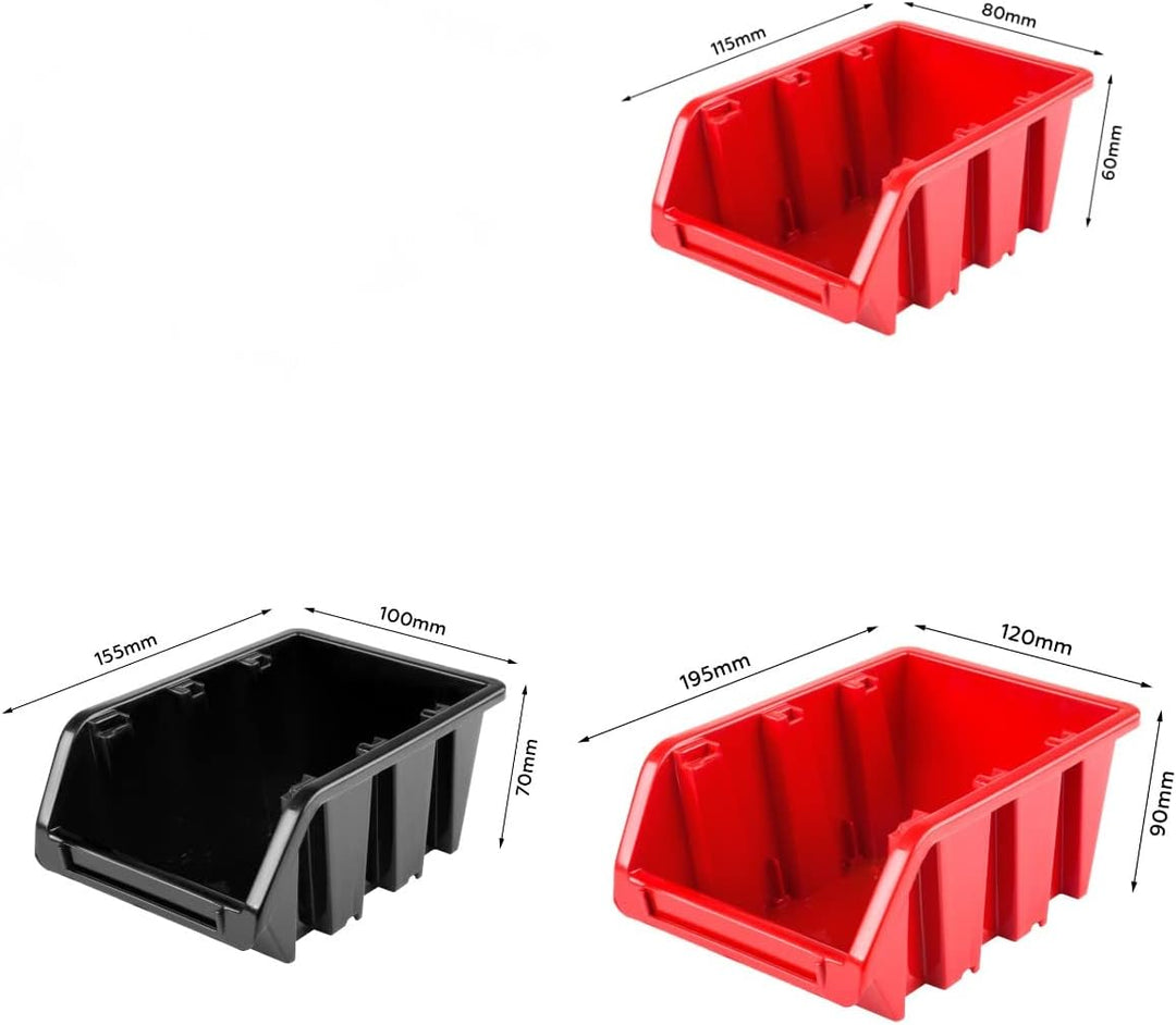 Lagersystem Werkstattregal | 117 x 78 cm | 34 stck. Box | Wandregal mit Werkzeughalterungen und Stap