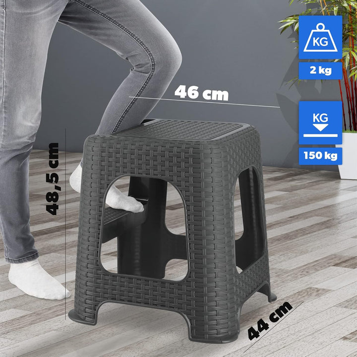 KADAX Hocker aus Kunststoff-Recyclingmaterialien, Tritthocker bis 160 kg, Rattanhocker mit Antirutsc