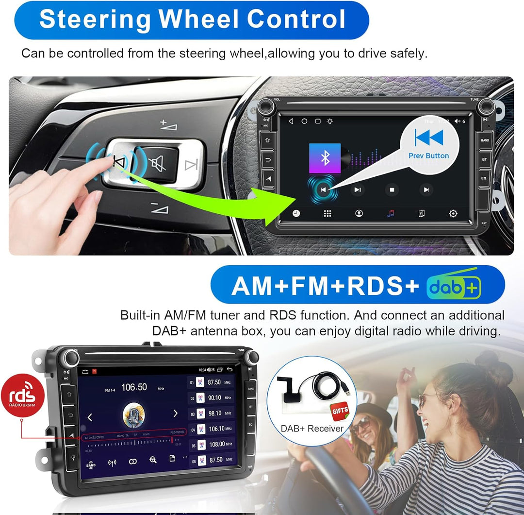 Android Autoradio mit Navi Bildschirm für VW Golf 5 6 Seat Passat Sharan Tiguan, Wireless Android Au