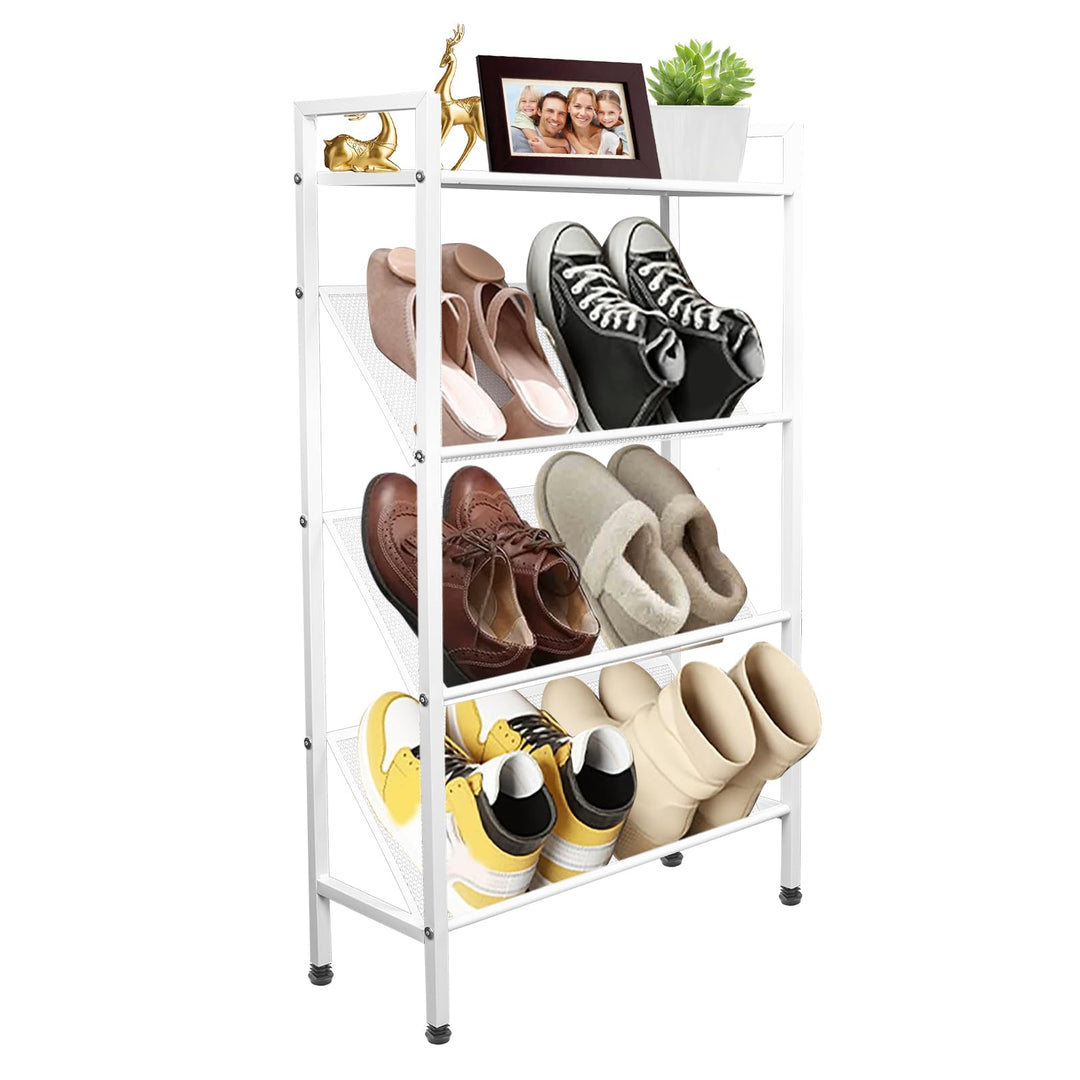 Schuhregal Schmal, Schuhregal Platzsparend Metall Weiss, Schuhablage mit 4 Ebenen für Eingangsbereic