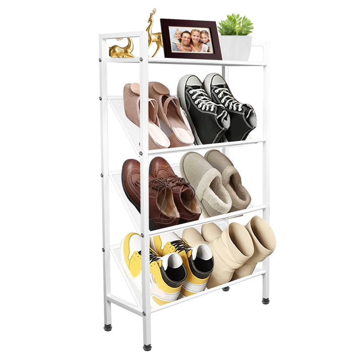 Schuhregal Schmal, Schuhregal Platzsparend Metall Weiss, Schuhablage mit 4 Ebenen für Eingangsbereic
