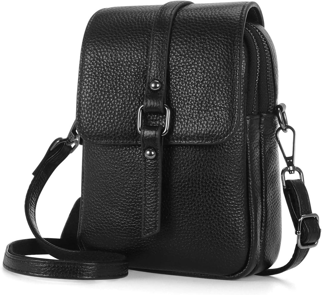 HAWEE Mode Damen Handytasche mit Riemen Echtes Leder Crossbody Handy Umhängetasche Leicht Damen Schu