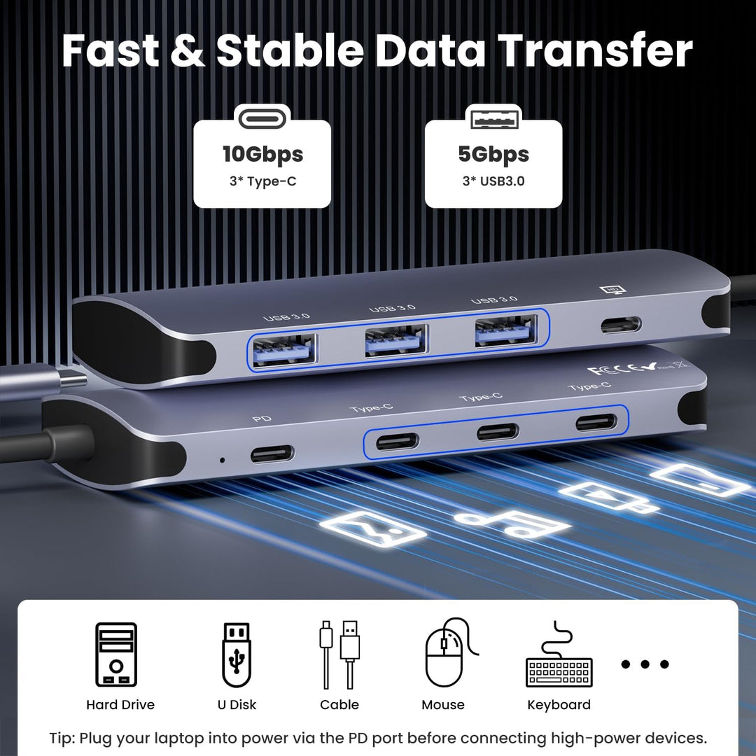 USB C Hub 10Gbps, 8-in-1 USB Hub 3.2 mit 4K@60Hz Videoausgang, 100W PD Ladeanschluss, USB4 Adapter m