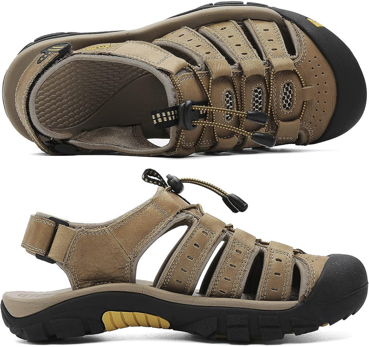 Herren Leder Sandalen Sport Outdoor Trekkingsandalen Atmungsaktive Leichte Wandersandalen Männer Som