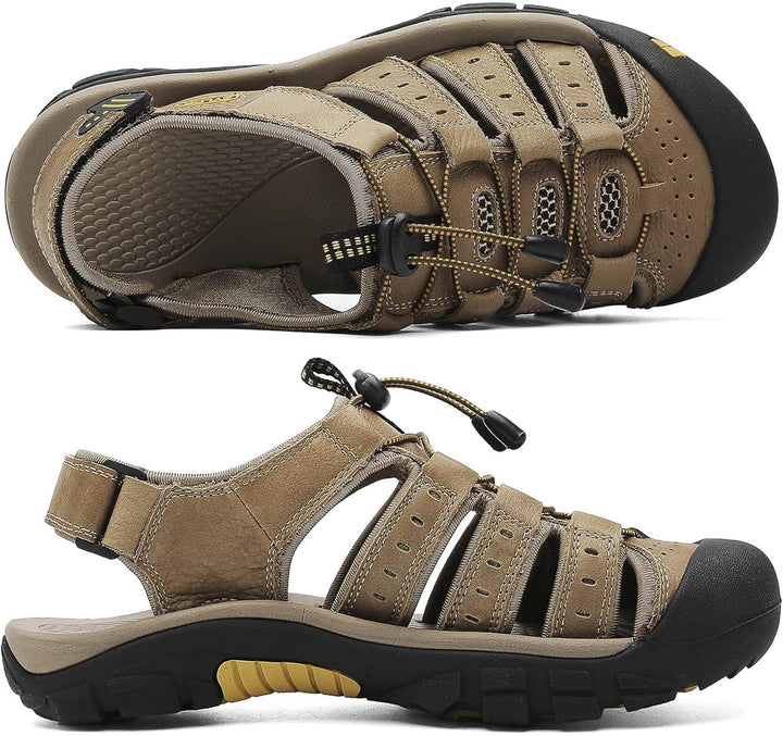 Herren Leder Sandalen Sport Outdoor Trekkingsandalen Atmungsaktive Leichte Wandersandalen Männer Som