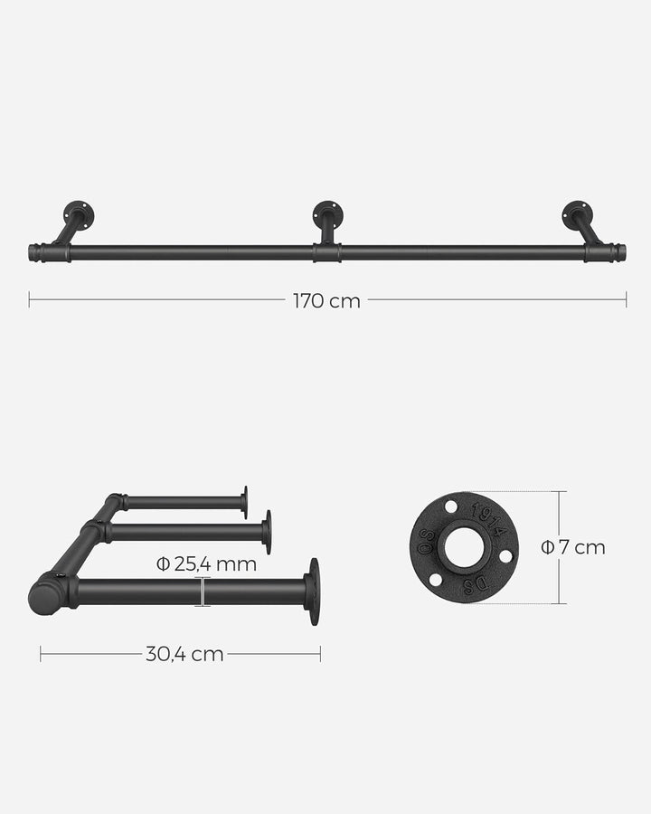 SONGMICS Kleiderstange für die Wand, 2er Set, Kleiderständer Wandmontage, Industrie-Design, platzspa
