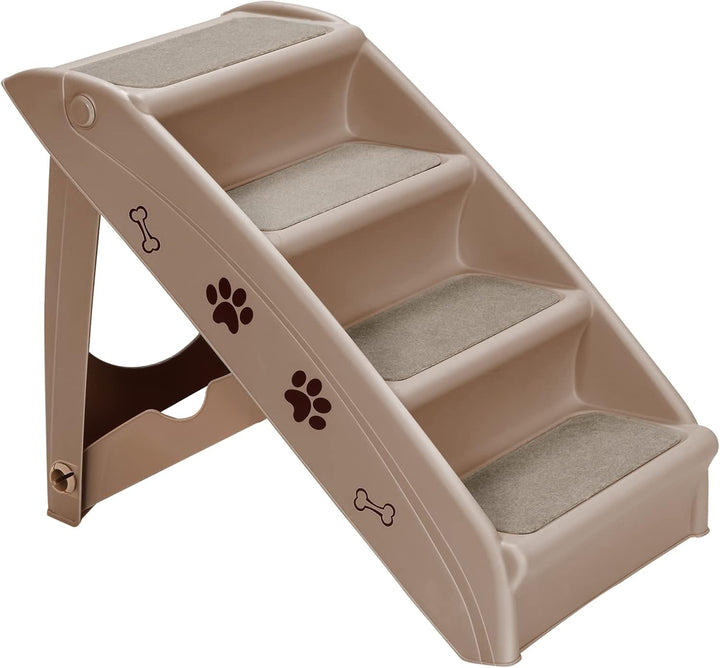 GOPLUS Hundetreppe mit 4 Stufen, Tragbare Tiertreppe aus Kunststoff, Klappbare Treppe für Haustiere,
