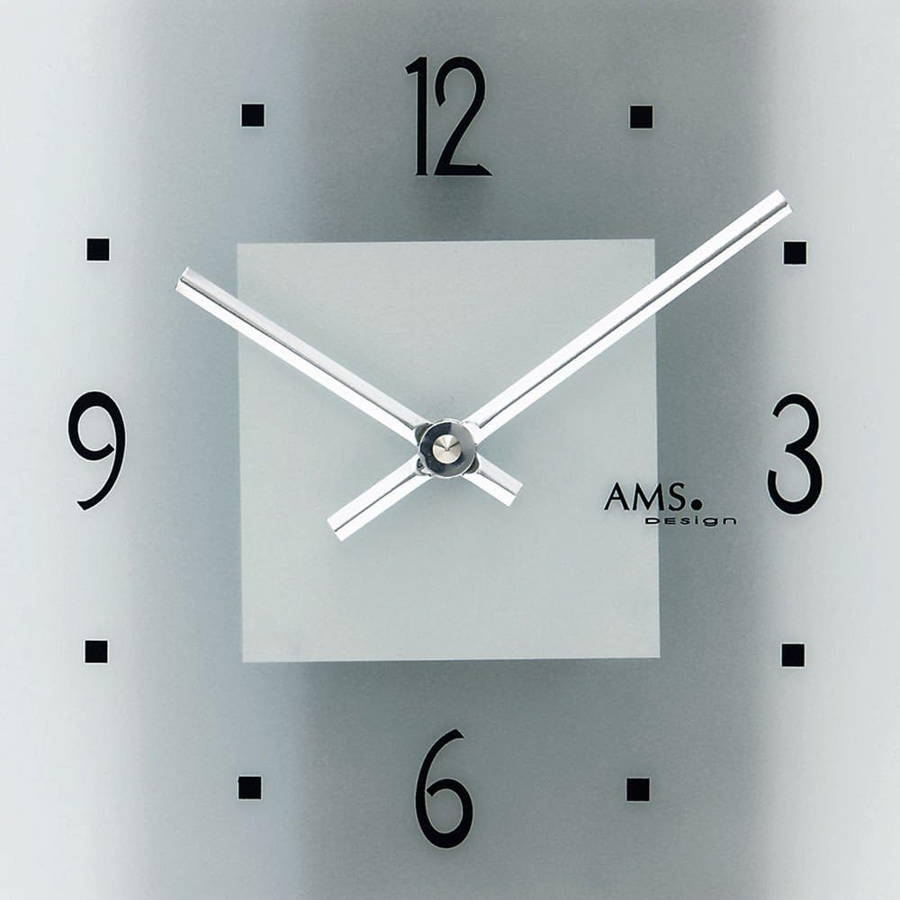 AMS 9443 Quarz Wanduhr Quarzuhr mit Ebenen Design- Kunstleder auf Holzrückwand Mineralglas chromfarb